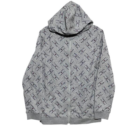 Tommy Hilfiger Other - Tommy Hilfiger All Over Print AOP Spell Out Logo Zip Hoodie Sweatshirt Boys XL
